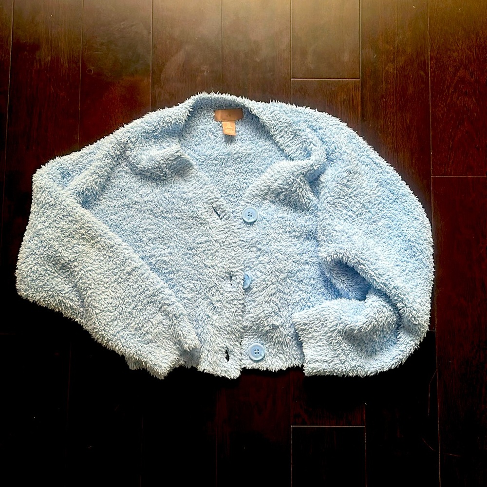 H&M baby blue fuzzy button down cardigan